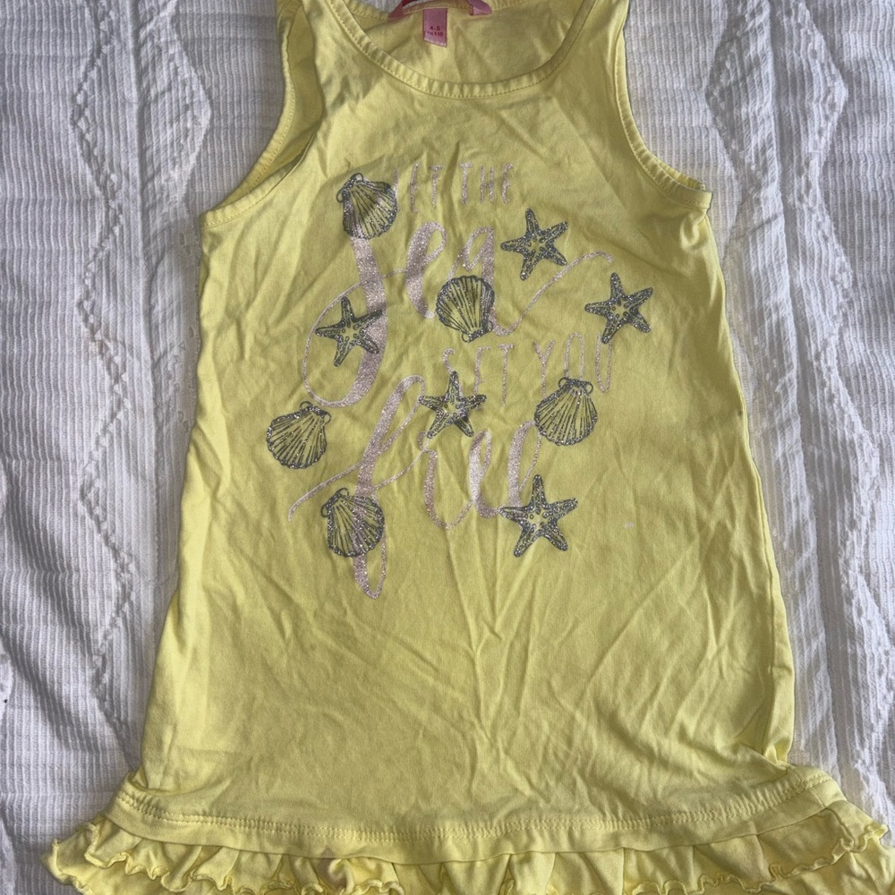 Yellow Ruffle-Hem Girls' Graphic Tank Dress